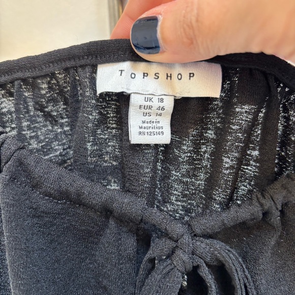 Topshop Black Machine Smocked Crop Top Size 14 Y2K - Picture 2 of 7